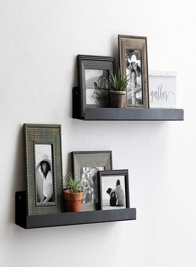 HANDY Metal Wall Mount Bathroom Shelf Kitchen Shelf Home Wall Decor Shelf Books Shelf Bathroom Accessories Shelves (15" X 5" inches, Black) Pack of 2 - Image 1